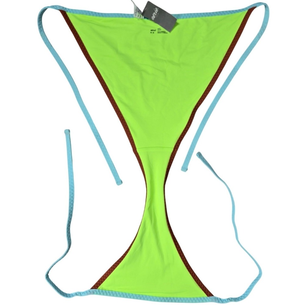 Aerie String Cheeky Bikini Bottom Neon Green Brown Blue M NWT - Picture 4 of 5